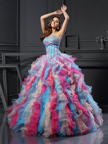 207.0000#50729#Multi Colors# Ball Gown Organza Sweetheart Sleeveless Floor-Length With Beading Quinceanera Dresses#1.jpg